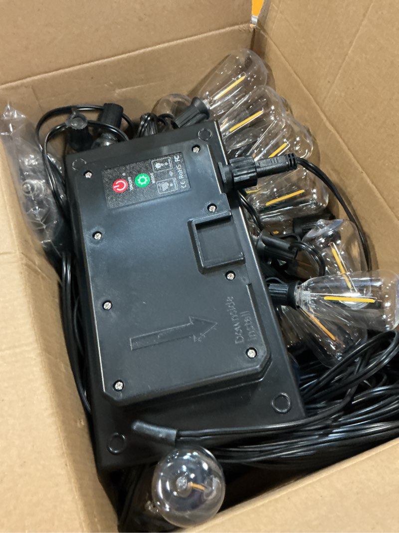 Condition photo showing Good Condition for stright solar powered string light 100ft with remote control 8 light modes, weatherproof shatterproof st38 led bulb 30 sockets for backyard porch cafe, large solar panel 100ft 30 sockets st38