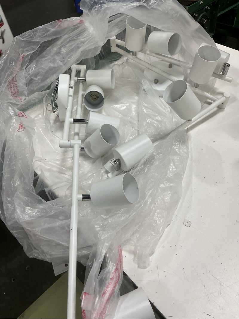 Condition photo showing As Is for globe electric 64000092 21" 3-light track lighting, matte white, pivoting shades, ceiling lamp for bedroom, kitchen, hallway, bathroom, den, dining room, home décor