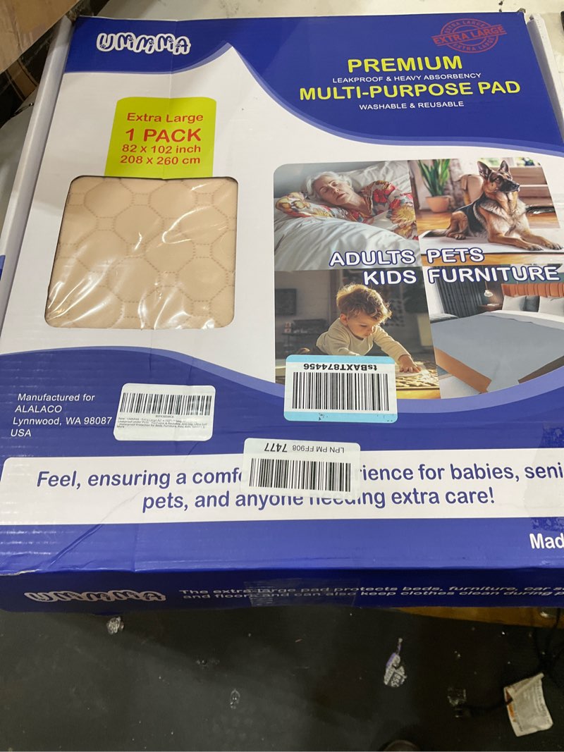 Condition photo showing New/Like New for Extra Large 82" x 102"– Heavy Absorbent, Leakproof Under Pads - Washable & Reusable, Anti-Slip, Ultra-Soft - Waterproof Protection for Beds, Furniture, Pets, Kids, Seniors & More Beige