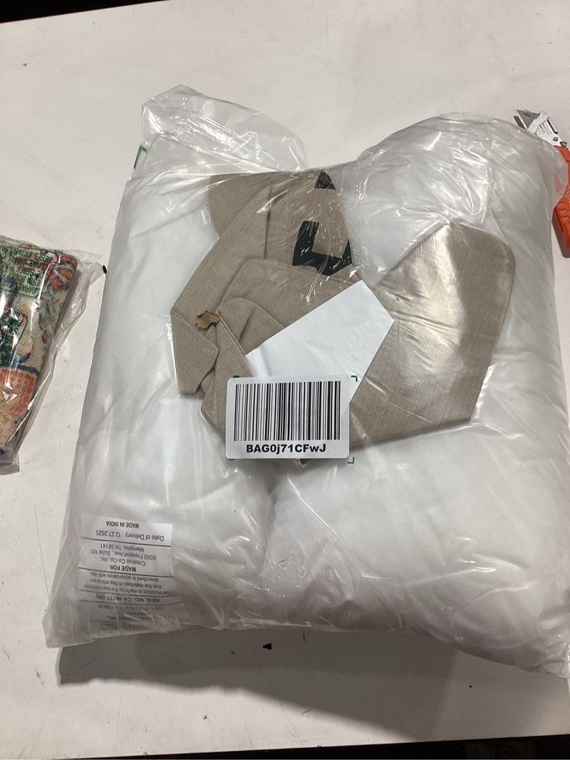 Condition photo showing Good Condition for creative co-op cotton lumbar pillow with "reserved for the dog" design, natural and black