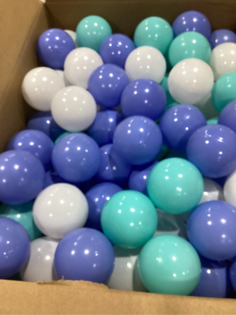 Condition photo showing Good Condition for VivaVolt Ball Pit Balls 100 - Safe Phthalate Free BPA Free Ball Pits Balls for Toddlers, 2.2 Inch Bright Colors Crush Proof Plastic Balls, for Baby Ball Pit, Toddler Playhouse, Kid's Playpen Tunnel Sky Blue, Pastel Blue, White