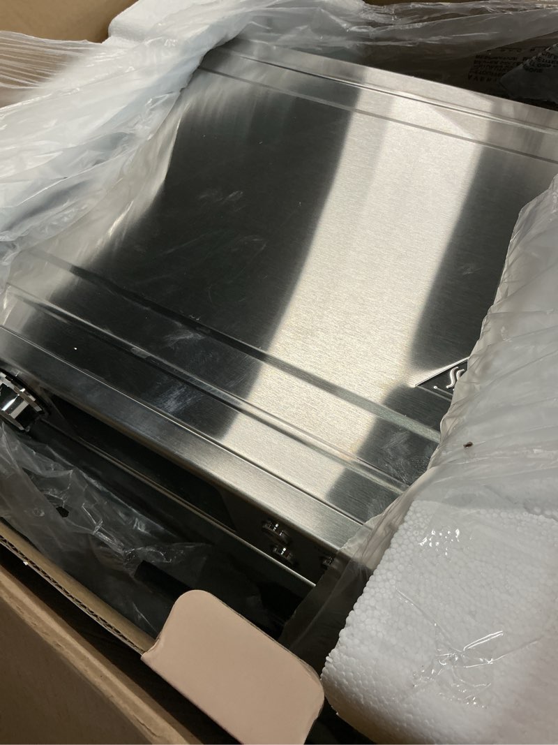 Condition photo showing As Is for 28QT Air Fryer Toaster Oven Combo, Large 12-in-1 Convection Countertop Oven with 3-Layer Cooking, Rotisserie for Chicken, 6 Heating Tubes, Fast Preheat, Fit 11" Pizza, All Accessories, Stainless Steel