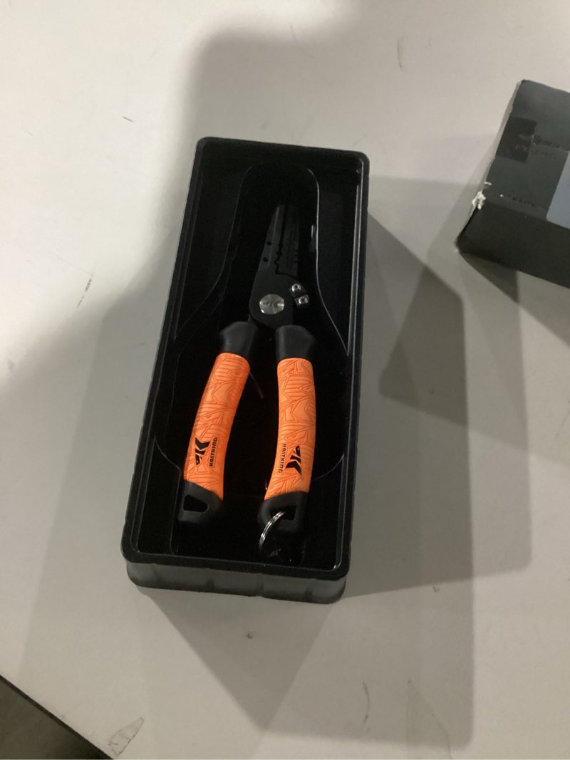 Condition photo showing As Is for KastKing Speed Demon Pro Fishing Pliers, 420 Stainless Steel, Fishing Tools, Saltwater Resistant Fishing Gear, Tungsten Carbide Cutters, Corrosion Resistant Coating, SuperPolymer Grip Handles A: 7.5'' Split Ring Nose