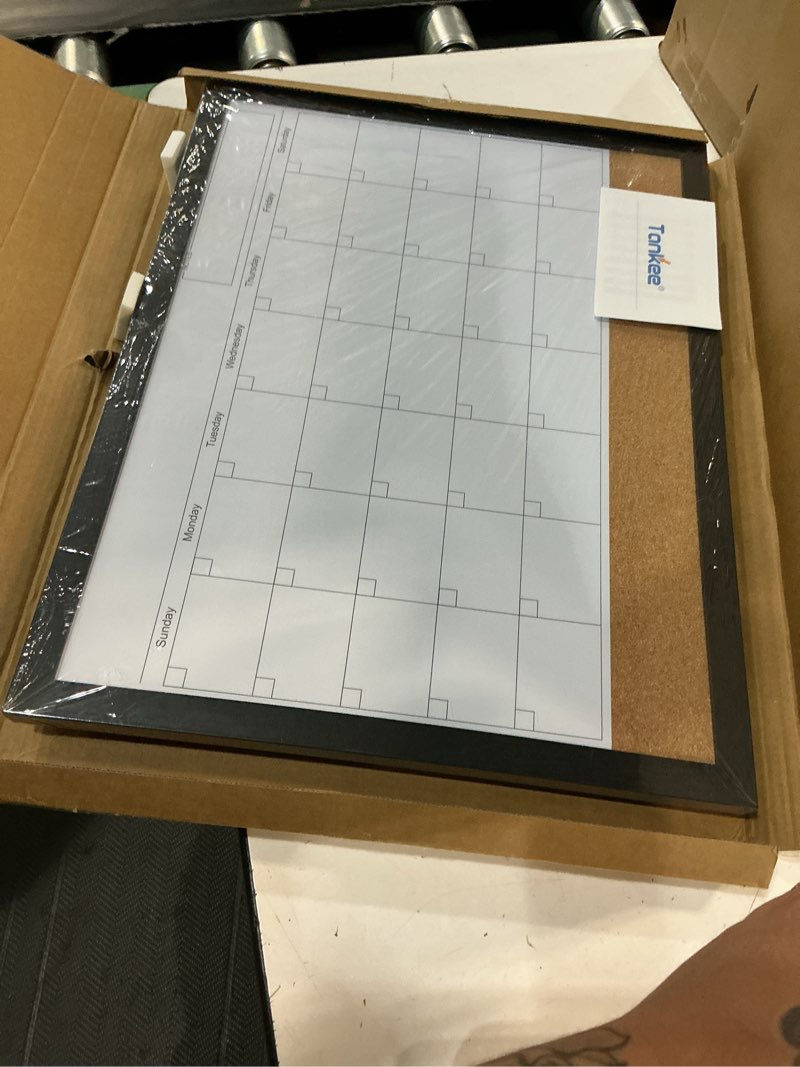 Condition photo showing New/Like New for dry erase calendar for wall, 17x13 inches calendar whiteboard for wall, small magnetic white board corkboard with wood framed, hanging dry erase board for kitchen home office school planner black 17"x13"