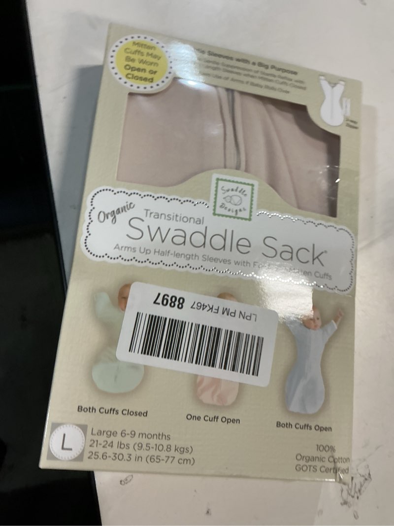 Condition photo showing New/Like New for SwaddleDesigns Organic Transitional Swaddle Sack, Arms Up Swaddle with Half-Length Sleeves & Mitten Cuffs, Large, 6-9 Months, 21-24 lbs, Soft Pink Soft Pink Large (21-24 Pound)