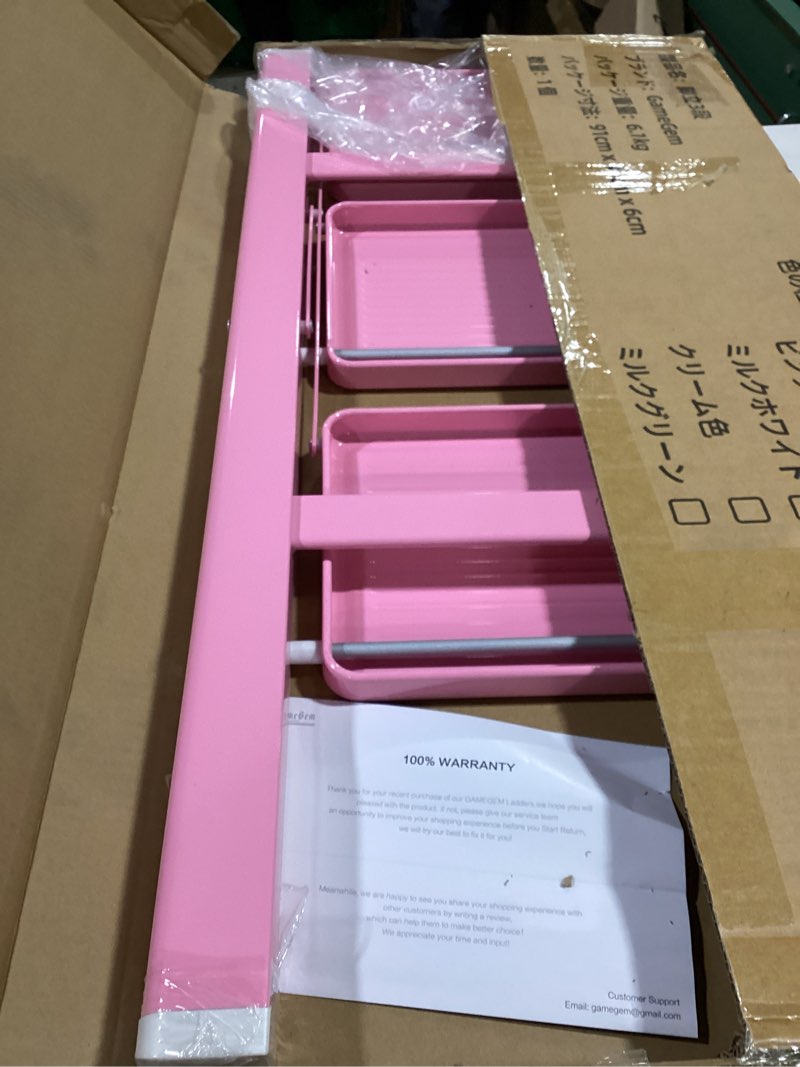 Condition photo showing New/Like New for GameGem Pink Step Ladder 3 Step Folding, Small Step Stool for Women to Reach Higher Places, Widen 7.9Inch Pedal for Comfortable Use, Anti-Slip Foot for Safe Use, Sturdy and Fold Thin, 330Lbs Load Pink 3 STEP