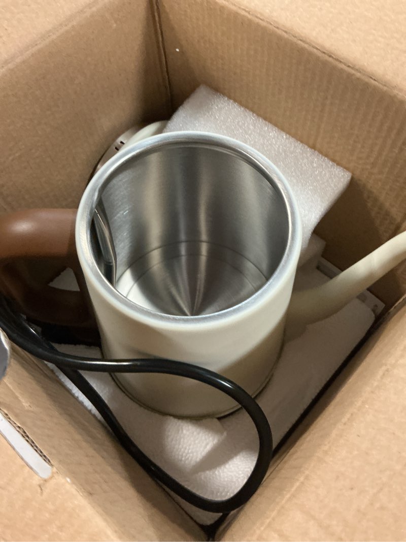 Condition photo showing New/Like New for gooseneck electric kettle 1l, 1000w fast boiling for pour-over coffee & tea, 304 stainless steel bpa-free, precise flow spout, auto shut-off & boil-dry protection, retro style (white)