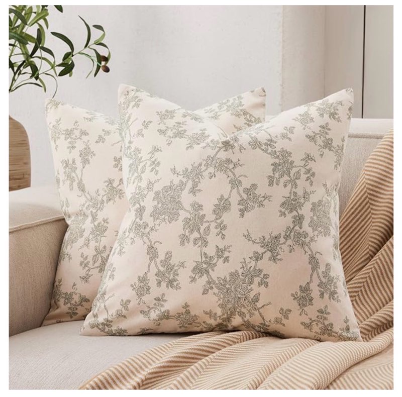 yzjzeds 100% cotton french pastoral throw pillow covers set of 2, 24x24 inch green farmhouse decorat