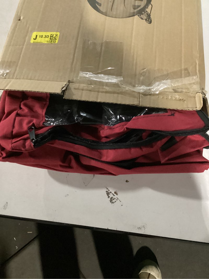 Condition photo showing item condition for Ornament Storage Box - Zippered Lid Organizer with 48 Individual Compartments and Dividers for Christmas Bulbs and Decorations by Tiny Tim Totes (Red) Red with Black Trim