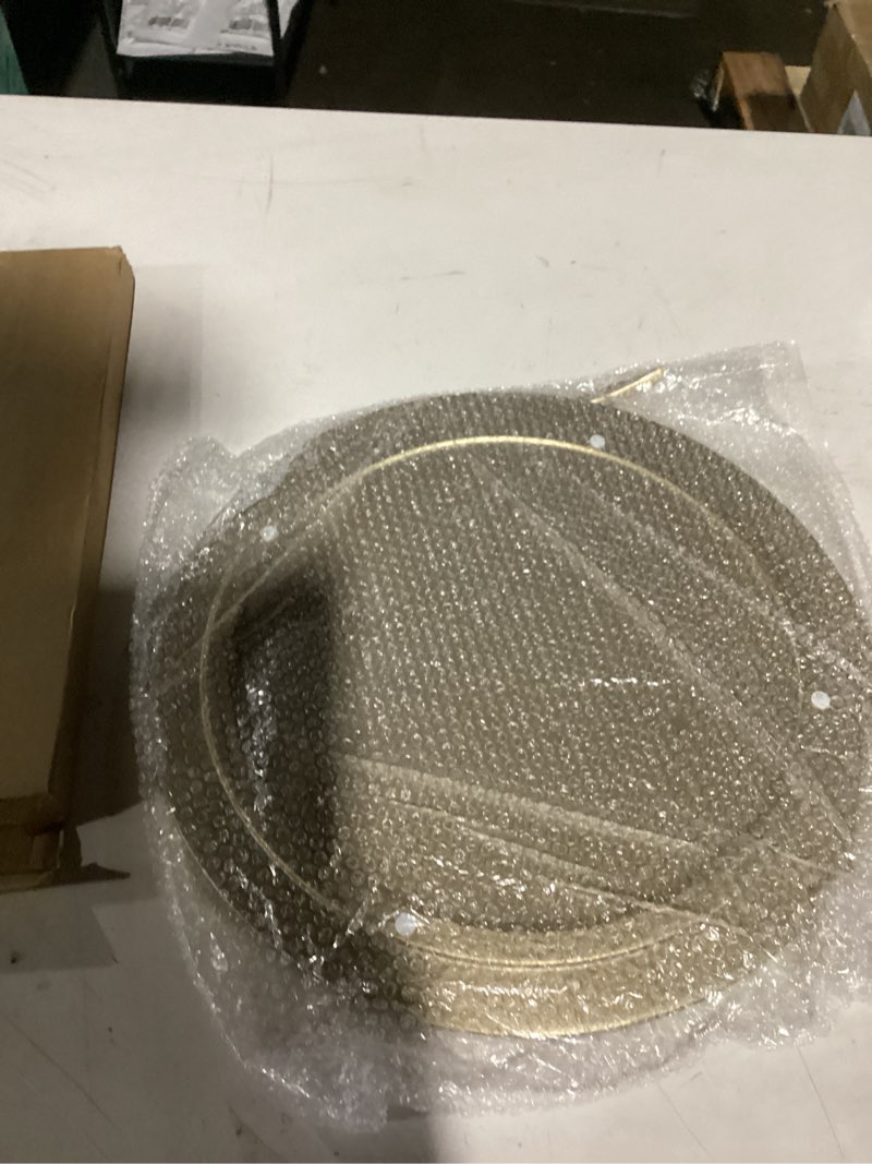 Condition photo showing As Is for DN DECONATION Gold Tray, 14.76“ Decorative Trays for Coffee Table, Farmhouse Tray, Round Wooden Trays for Living Room Decor 15" Gold