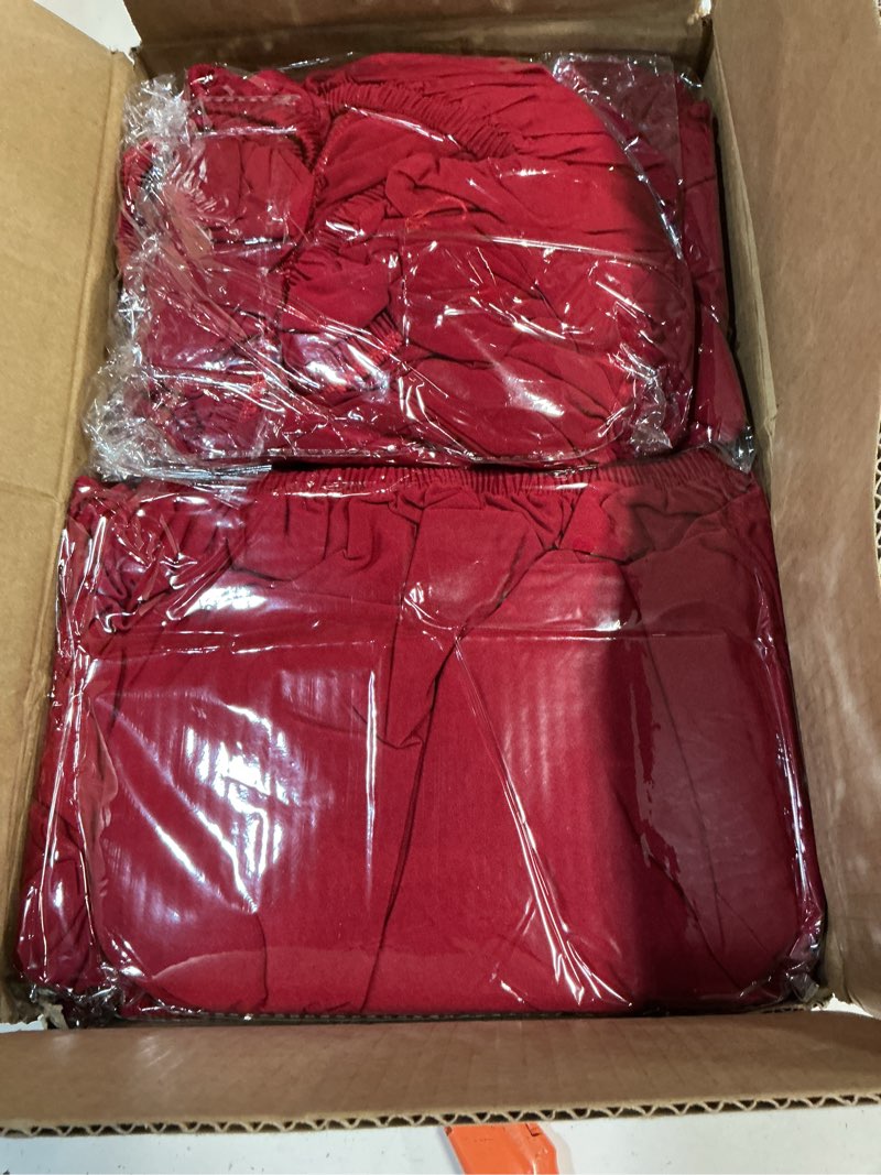 Condition photo showing New/Like New for keywave fitted tablecloth rectangle table cloths - 6 pack 6 foot elastic stretch folding table top cover water-resistant reusable for outdoor picnic camping party event, red, 72" l x 30" w 6 ft - 6 pack red