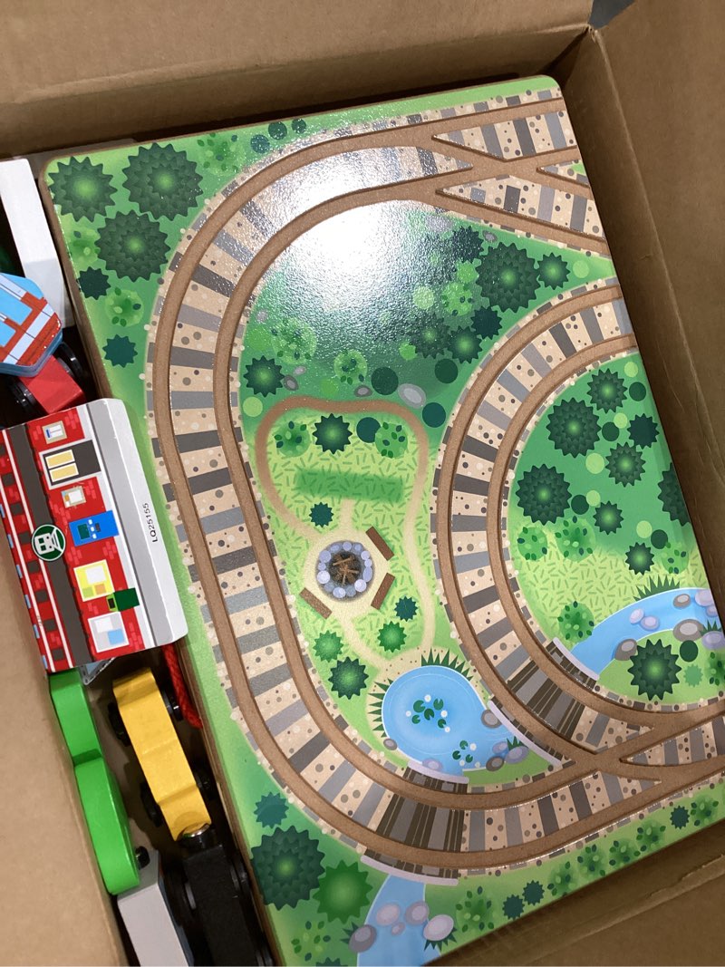 Condition photo showing Good Condition for melissa & doug take-along railroad tabletop playset with wooden train toys, animals & scenery play pieces, preschool learning toys for girls & boys 3+ - fsc certified