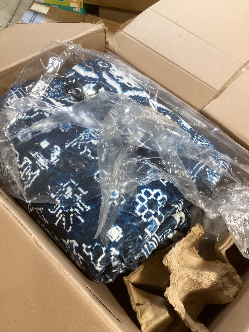 Condition photo showing Good Condition for lessymo area rugs 10 x 14 for living room, machine washable area rugs boho faux wool low pile area rug for bedroom, floral medallion vintage rugs with non-slip rubber, kid & pet friendly,blue white blue white 10' x 14' (rectangular)