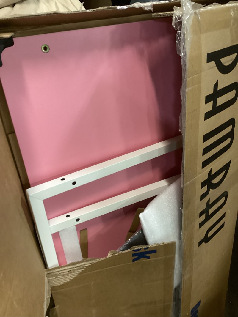 Condition photo showing As Is for Pamray 47 Inch Computer Desk with 8 Fabric Drawers PC Gaming Desk Home Office Study Work Writing Table for Bedroom Pink Pink 47 inch