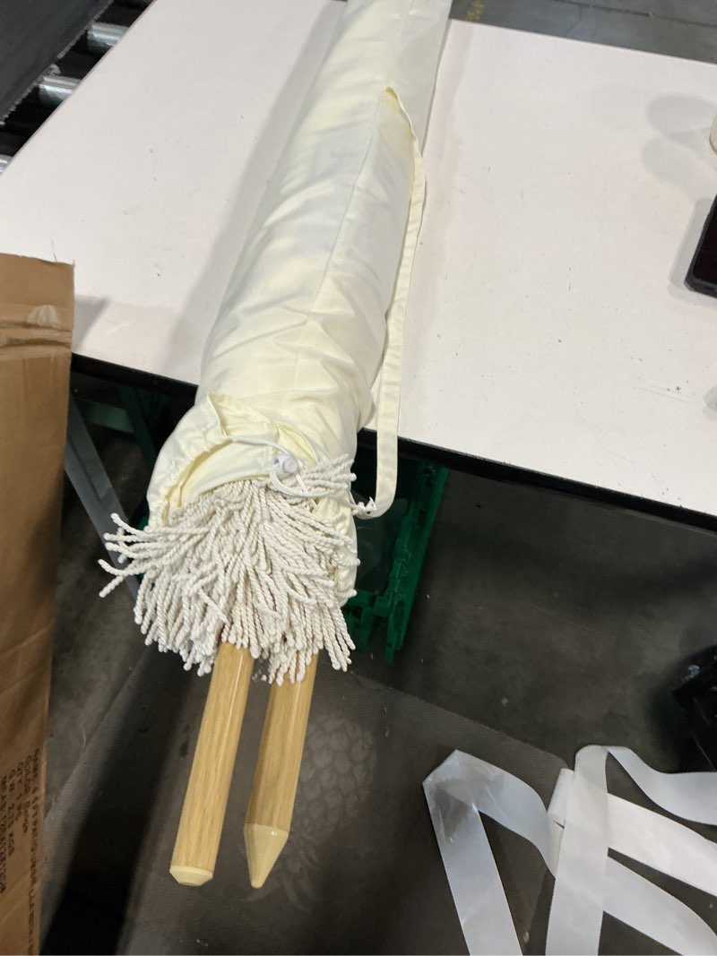 Condition photo showing Good Condition for 7.5ft boho patio umberlla with fringe,upf50+ outdoor umbrella with fiberglass ribs and push button tilt,tassels umbrella for beach,terrace,picnic beige