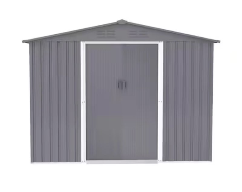 8 ft. x 6 ft. Dark Grey Outdoor Storage Metal Shed, Heavy Duty Storage House w/Sliding Doors with Air Vent(incomplete)