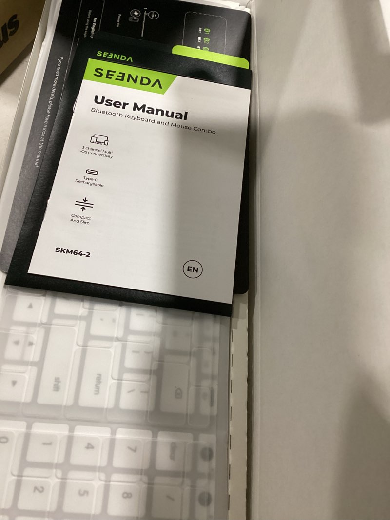 Condition photo showing Good Condition for seenda bluetooth keyboard and mouse combo for mac, skm64-2 rechargeable silent wireless keyboard mouse compact slim, 3 multi-device connection, compatible for mac macbook pro/air ipad, white silver