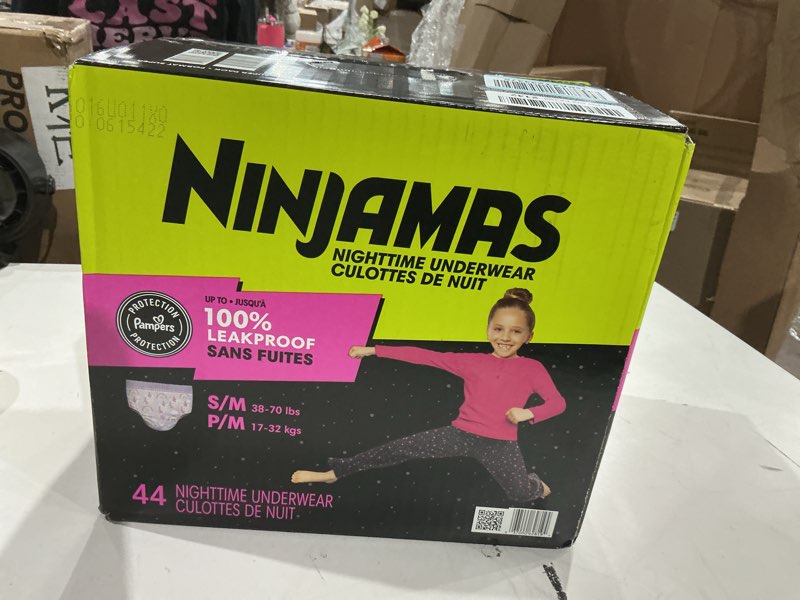Condition photo showing New/Like New for Ninjamas Girls Bedwetting Nighttime Underwear, Size S/M (38-70 lbs), 44 Count, Overnight Protection, Ultra Absorbent, Hypoallergenic Small/Medium 44