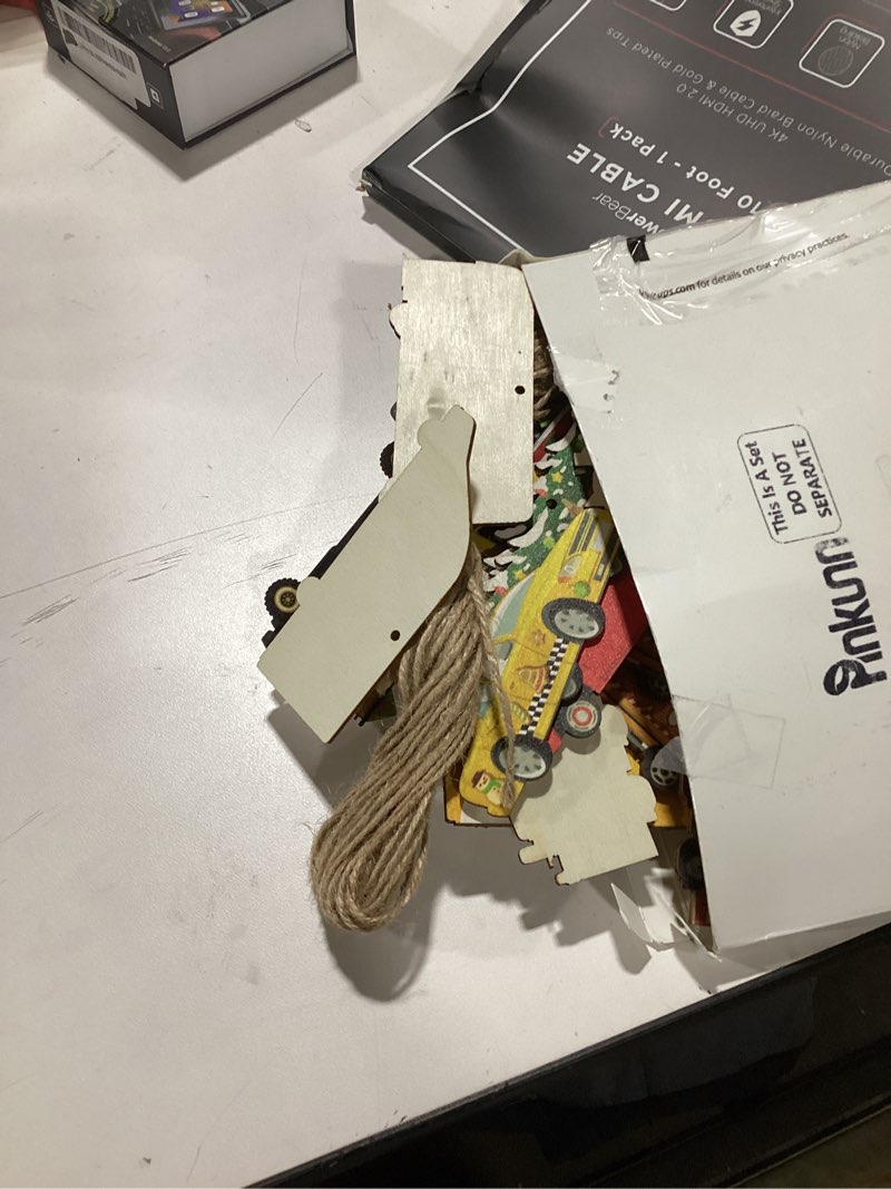 Condition photo showing Good Condition for Pinkunn 36 Pcs Christmas Vehicle Wood Ornaments Set Construction, Monster, Fire, Army, Police Car Transportation Hanging Ornaments Gifts for Tree Decor(Cars,Multicolor)