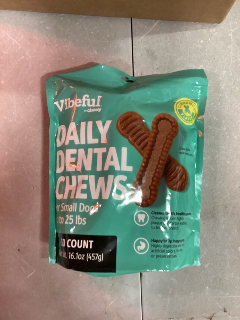 Condition photo showing New/Like New for (Best by Mar/12/2026)Vibeful Small Daily Dental Chews for Dogs, Cinnamon Flavor, 30 count