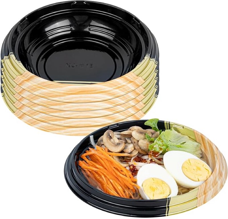 Restaurantware-Bento Tek 14.2 Ounce Meal Prep Containers, 400 Disposable Take Out Bowls - Lids Sold Separately, Round, Black And Gold Plastic Food Containers, Serve Poke, Noodles, Salads, And More