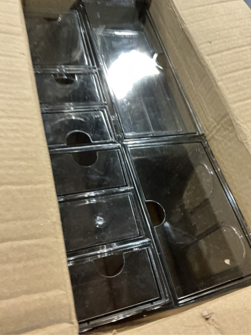 Condition photo showing Good Condition for acrylic makeup organizer, 10 drawers clear storage organizer desktop stackable storage drawers, plastic organizer bins for makeup, stationery, cosmetics, vanity, bathroom,cabinet,pantry office desk