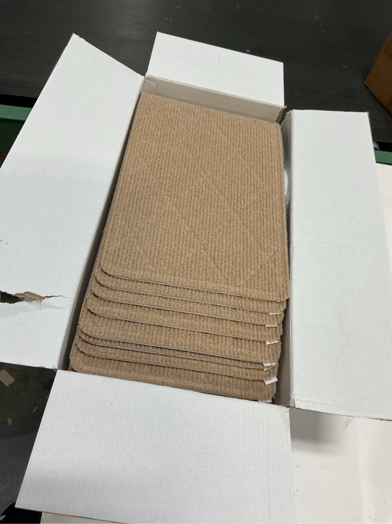 Condition photo showing Good Condition for stair treads for wooden steps indoor, 15 pack 8" x 30" non slip carpet stair treads with reusable adhesive for kids elders and dogs, surface polyester tpr backing stair rugs, beige 8*30inch beige 15