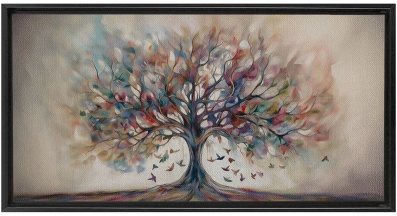 Yggdrasil Tree of Life Framed Canvas Print: Abstract Watercolor Art
