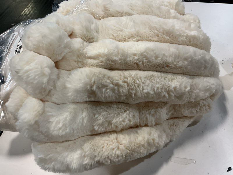 Condition photo showing As Is for home soft things textured faux fur throw, warm plush spandex bubble decorative blanket for couch, furry thick fluffy cozy throw for living room bedroom, 50''× 60'',white