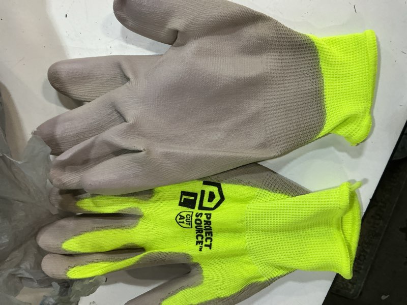 project source large yellow polyurethane dipped polyester everyday gloves 5 -pairs