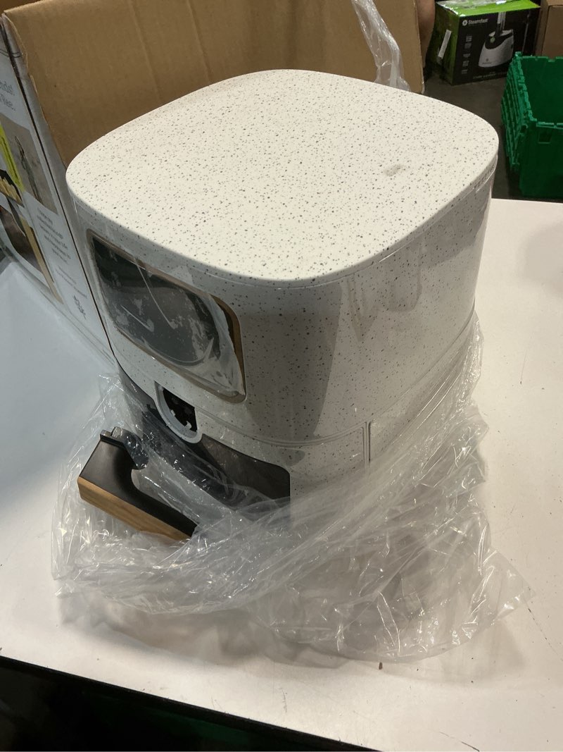 Condition photo showing As Is for the pioneer woman 5.8 qt air fryer, linen speckle - energy efficient