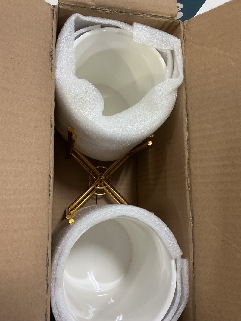 Condition photo showing New/Like New for 2 Set Silverware Caddy for Countertop,Sturdy Ceramic and Sturdy Metal Frame,Buffet Tableware, Party Table Decorations L Gold white