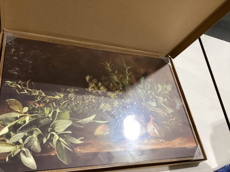 Condition photo showing New/Like New for xlartmy framed canvas wall art vintage aesthetic kitchen wall decor botanical painting pictures poster prints for living room dining room bedroom 16x24in leaves 24"l x 16"w