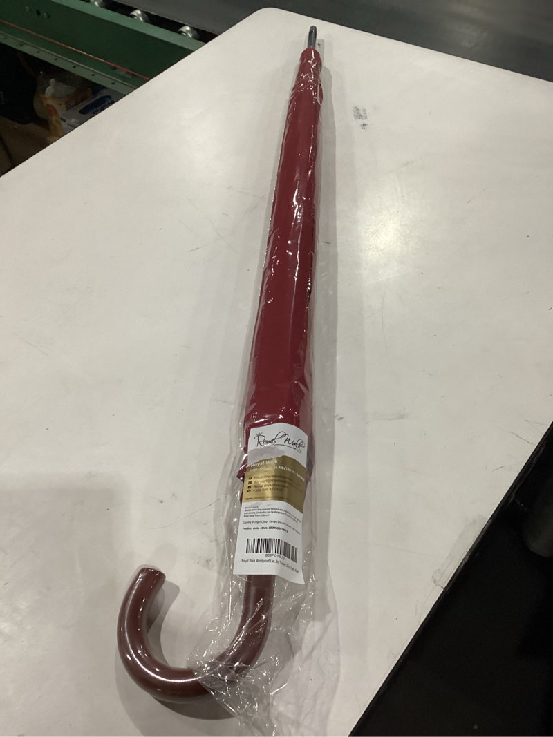 Condition photo showing New/Like New for Royal Walk Large Windproof Umbrella for 2 People, 54 Inch, Dark Red, Aluminum Frame, 16 Ribs, Wooden Handle, Auto Open, Carry Sleeve, 2 Years Replacement Guarantee