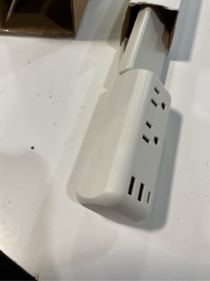 Condition photo showing Good Condition for electrical outlet extender with 2 ac outlets, 2 usb-a, 1 type-c, rotates 180°, extends 22"-34", access hard-to-reach outlets for bedroom office behind couches nightstands desks sofa 1-pack white