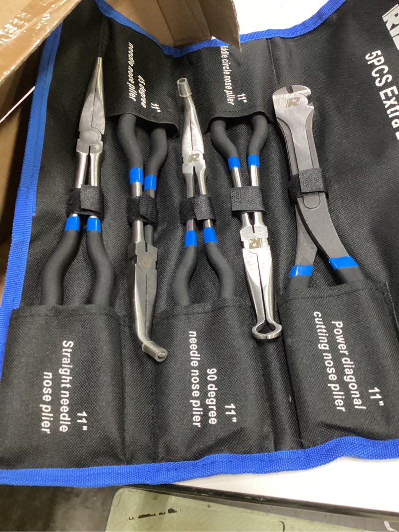 Condition photo showing Good Condition for rizom 5-piece 11 inch long needle nose pliers set, extra long reach pliers set, 45°&90° bent needle nose pliers, circle nose and diagonal pliers for narrow spaces and limited areas 5pcs