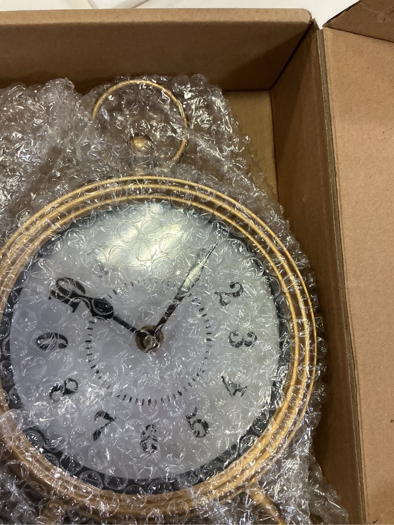 Condition photo showing New/Like New for Antique Gold Finish Mantel Clock – Vintage Gold Table Clock on Stand, Decorative Desk and Shelf Clock, Rustic Mantel Clock Non-Ticking 10.3 * 7.3 inch Gold 10.3"H