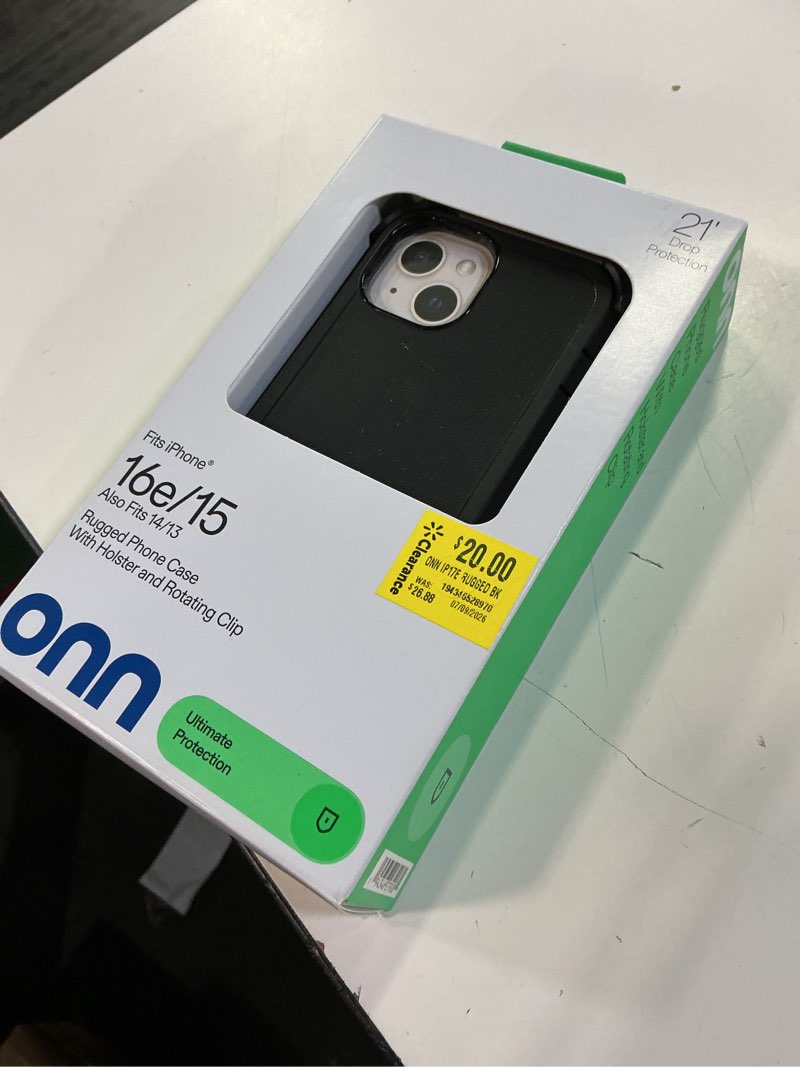 Condition photo showing New/Like New for onn. rugged phone case with holster for iphone 16e / iphone 15 / iphone 14 / iphone 13 - black