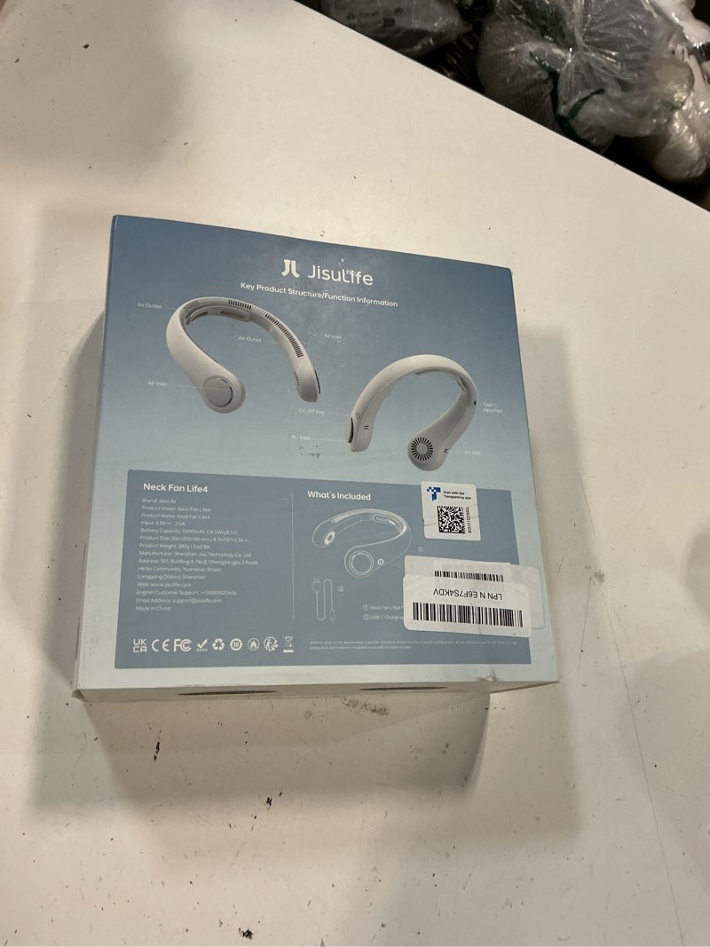 Condition photo showing New/Like New for jisulife portable neck fan upgraded, neckbrace personal hands free, 5 speed gears adjustment, 5000 mah wearable bladeless quiet rechargeable for outdoor indoor, gifts for women men- foggy grey 5000mah foggy grey