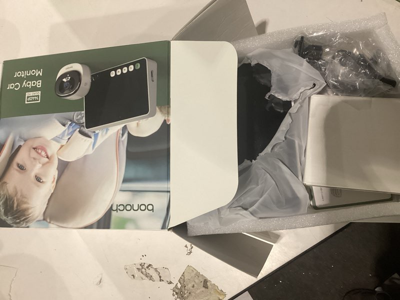 Condition photo showing Good Condition for bonoch 5" 1440p baby car camera, clearest monitor with 360° rotating wide view, backseat rear facing mirror for baby, usb powered with charger, easy setup, night vision, plug & play safe driving 1 car cam