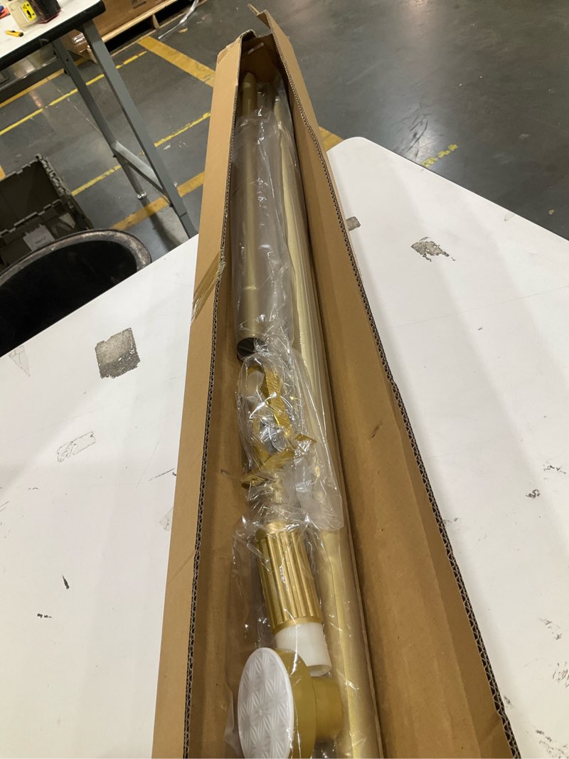 Condition photo showing Good Condition for tension curtain rod 42-126 inches, no drill adjustable spring tension rod, push button to lengthen & release to lock, heavy duty rust-resistant for window living room closet outdoor, gold gold 42" to 126"