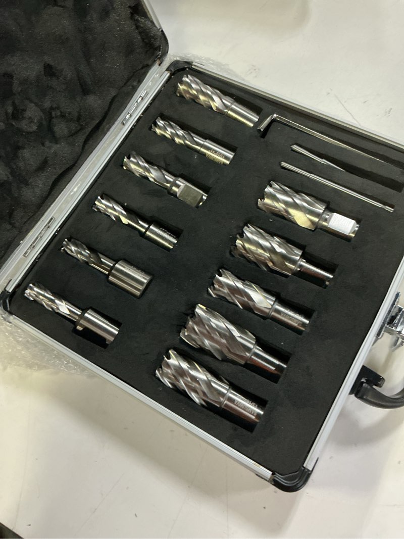 Condition photo showing New/Like New for 14pcs m2al hss annular cutter sets - 1" depth, 7/16"-1-1/16" diameter, 3/4" weldon shank mag drill bits for magnetic drill press, metal/steel drilling