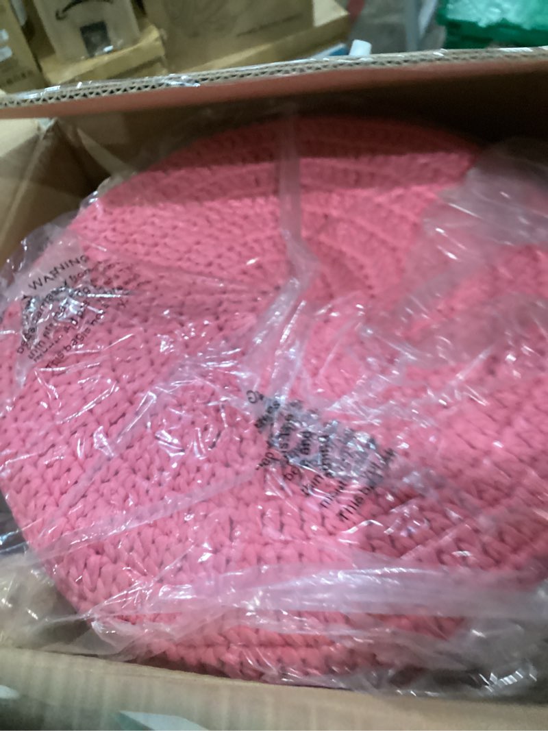 Condition photo showing New/Like New for Wimarsbon Pouf Ottoman, 100% Cotton Knitted Boho Footstool, Round Footrest with Non-Skid Wood Legs, Home Décor Handmade Pouffe, Leisure Floor Step Stool for Living Room (Pink)