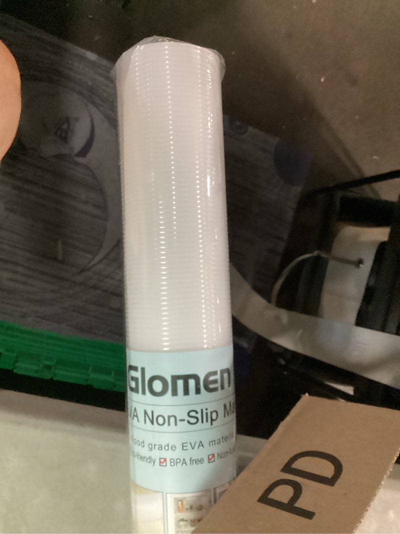 Condition photo showing As Is for glomen shelf liner, non-slip cabinet liner, washable oil-proof for kitchen cabinet, shelves, refrigerator, storage, desks, 12 inches x 10 ft, non adhesive drawers liner (12 inches x 10 ft)… 12"w x 120"l