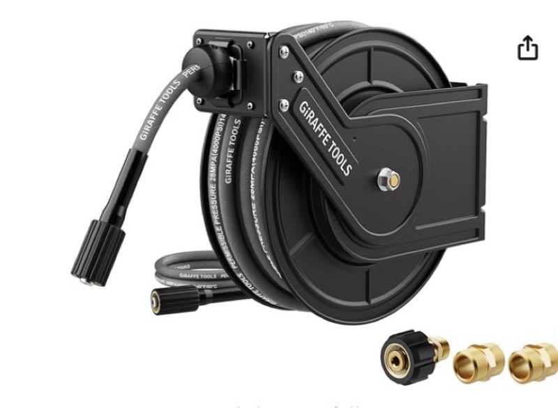 giraffe tools pressure washer hose reel with replaceable hose, 1/4" x 60ft retractable power washer 