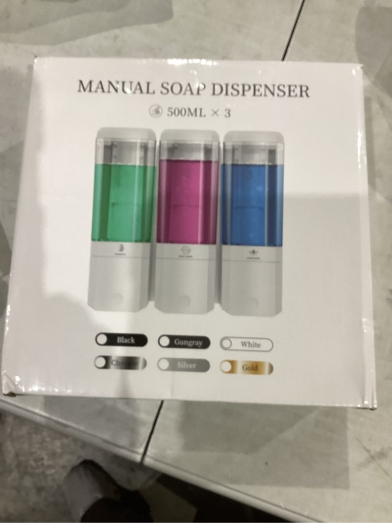 Condition photo showing New/Like New for Shower Dispenser 3 Chamber No Drill Wall Mounted Shampoo Conditioner Body Wash Dispenser, Large Capacity 1500ML, Black Black 3 Chamber