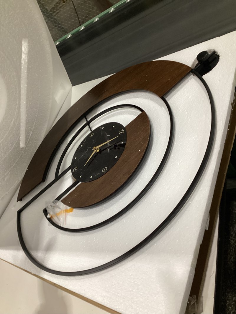 Condition photo showing Good Condition for Modern Walnut Marble Dial Wall Clock, Large Wood Metal Frame Silent Non Ticking Wall Clocks for Living Room, Bedroom Decoration, Contemporary Home Wall Decor Gift Idea, 29.5 in 3.XX-L(29.5 in)