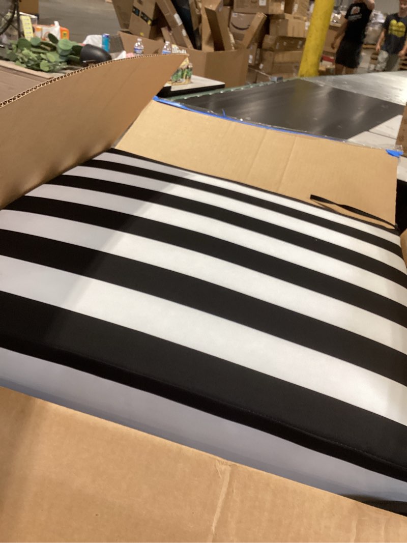Condition photo showing Good Condition for arden outdoor deep seat cushion set, 24 in x 24 in, weather-proof, rain-proof, fade resistant patio cushion for chair, sofa, and couch black cabana stripe polyfill black cabana stripe 1 pack