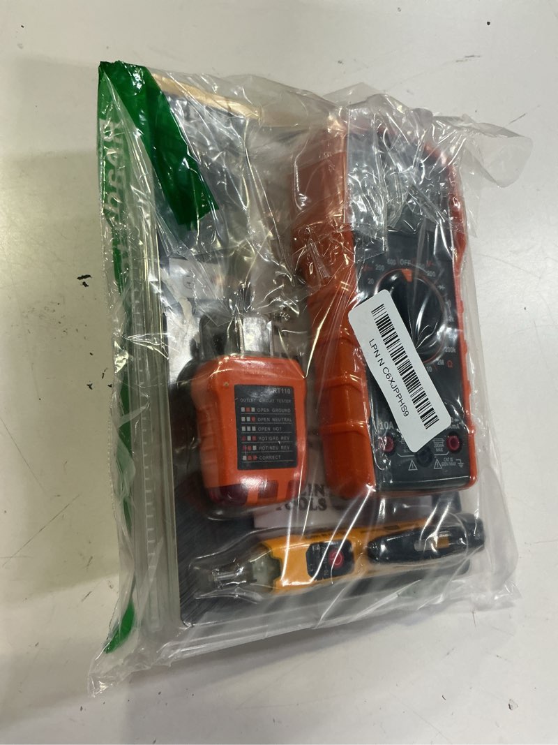 Condition photo showing New/Like New for klein tools 69149p electrical test kit with digital multimeter, non-contact voltage tester and electrical outlet tester, leads and batteries