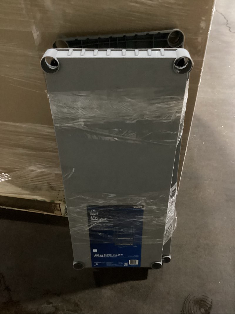 Condition photo showing Good Condition for project source 34.75-in w x 15.06-in d x 52.625-in h 4 -tier gray plastic utility shelving unit